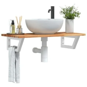 Estante de lavabo de pared acero y madera maciza de acacia de , Tocadores de baño - Ref: Foro24-3302719, Precio: 74,46 €, Des...