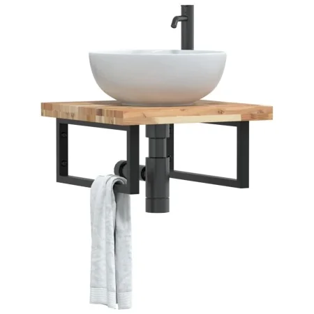 Estante de lavabo de pared acero y madera maciza de acacia de , Tocadores de baño - Ref: Foro24-3302765, Precio: 90,36 €, Des...