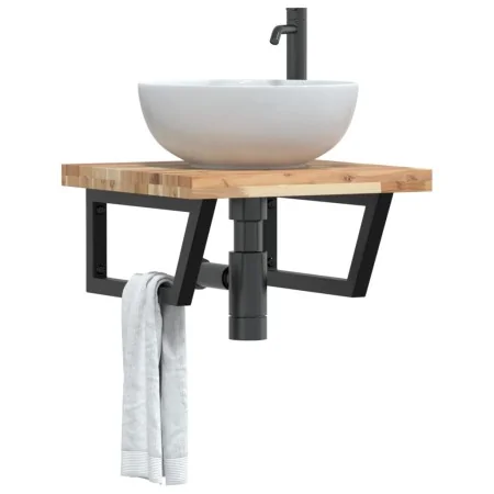 Estante de lavabo de pared acero y madera maciza de acacia de , Tocadores de baño - Ref: Foro24-3302767, Precio: 88,35 €, Des...