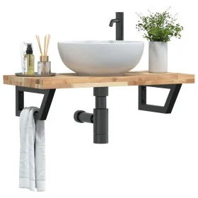 Estante de lavabo de pared acero y madera maciza