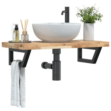 Estante de lavabo de pared acero y madera maciza de acacia | Foro24.es | Tu tienda online para hogar, jardín y más Foro24.es