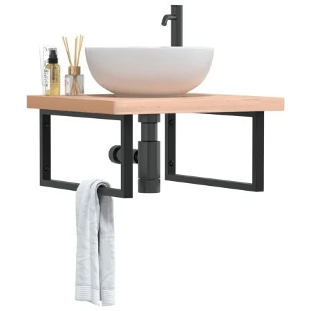 Estante de lavabo de pared de acero y madera maciza de haya | Foro24.es | Tu tienda online para hogar, jardín y más Foro24.es
