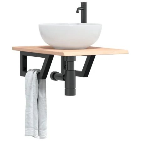 Estante de lavabo de pared de acero y madera maciza de roble | Foro24.es | Tu tienda online para hogar, jardín y más Foro24.es