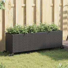 Jardinera con ruedas y 3 maceteros ratán PE negro 107x32x38 cm von , Töpfe und Pflanzgefäße - Ref: Foro24-366419, Preis: 70,8...