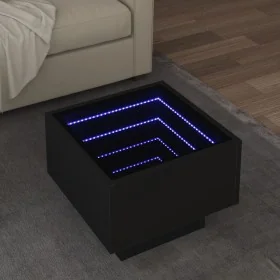 Mesa auxiliar con luz LED madera ingeniería negro