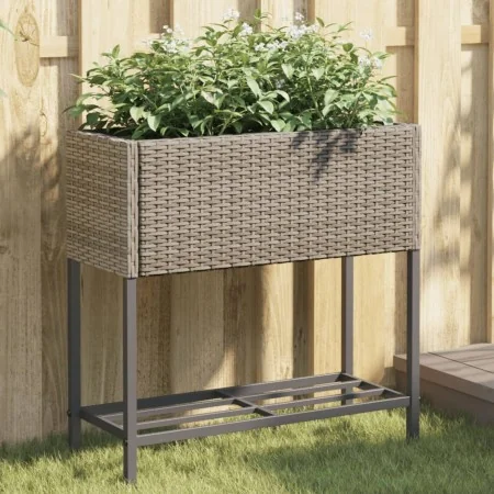 Jardineras con estante 2 uds ratán sintético gris 70x28x70 cm by , Pots and planters - Ref: Foro24-3210512, Price: 119,69 €, ...