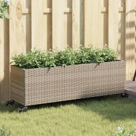 Jardineras con ruedas 2 uds ratán sintético gris 107x32x38 cm by , Pots and planters - Ref: Foro24-3210527, Price: 131,87 €, ...