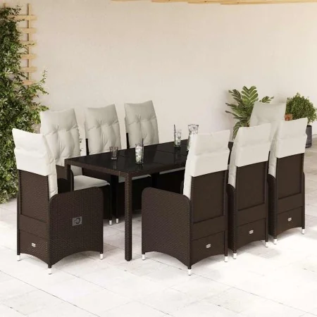 Set de mesa y sillas jardín 9 piezas y cojines ratán PE marrón | Foro24.es | Tu tienda online para hogar, jardín y más Foro24.es
