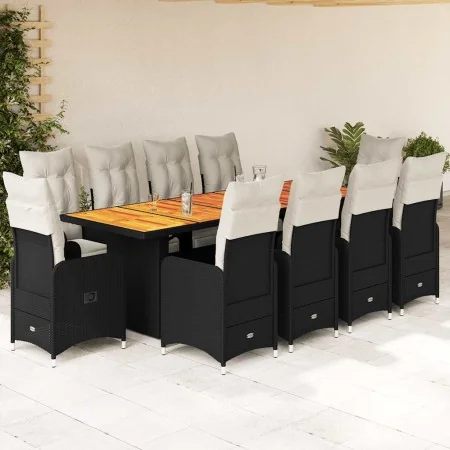 Set de mesa y sillas de jardín y cojines 11 pzas ratán PE negro by , Garden sets - Ref: Foro24-3277290, Price: 1,00 €, Discou...
