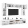 Mueble de pared de TV con luces LED 8 piezas blanco de , Muebles TV - Ref: Foro24-3216764, Precio: 356,32 €, Descuento: %