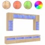 Muebles de TV de pared con luces LED 8 piezas roble sonoma by , TV Furniture - Ref: Foro24-3216766, Price: 324,15 €, Discount: %