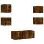 Muebles TV pared con LED 6 pzas madera ingeniería roble ahumado de , Muebles TV - Ref: Foro24-3216815, Precio: 178,03 €, Desc...
