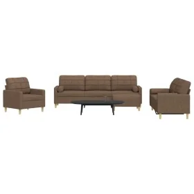 Juego de sofás 4 pzas con reposapiés y cojines tela marrón by , Sofas - Ref: Foro24-3278314, Price: 700,58 €, Discount: %