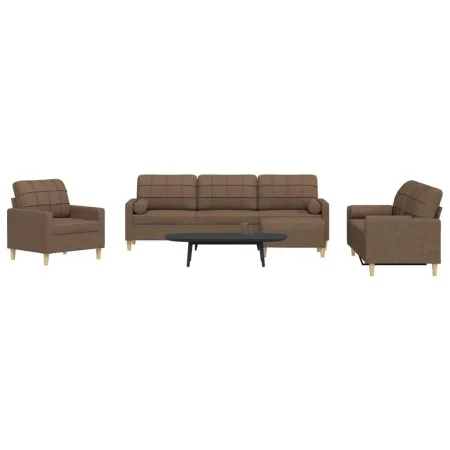 Juego de sofás 4 pzas con reposapiés y cojines tela marrón by , Sofas - Ref: Foro24-3278314, Price: 700,58 €, Discount: %