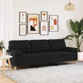 Sofá de 3 plazas con cojines tela negro 210 cm by , Sofas - Ref: Foro24-3278205, Price: 335,85 €, Discount: %