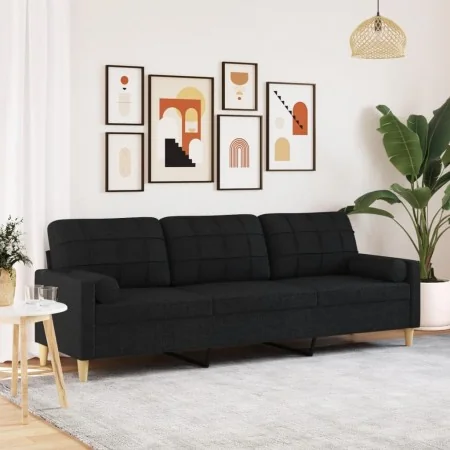 Sofá de 3 plazas con cojines tela negro 210 cm by , Sofas - Ref: Foro24-3278205, Price: 336,33 €, Discount: %