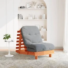 Futón sofá cama con colchón madera maciza marrón