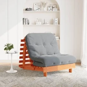 Futón sofá cama con colchón madera maciza marrón