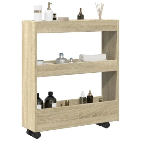 Carro de almacenaje estrecho 3 niveles madera roble Sonoma by , Kitchen and dining carts - Ref: Foro24-855243, Price: 57,12 €...