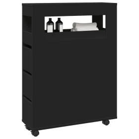 Armario de baño estrecho con ruedas madera de ingeniería negro von , Schließfächer und Lagerschränke - Ref: Foro24-855269, Pr...