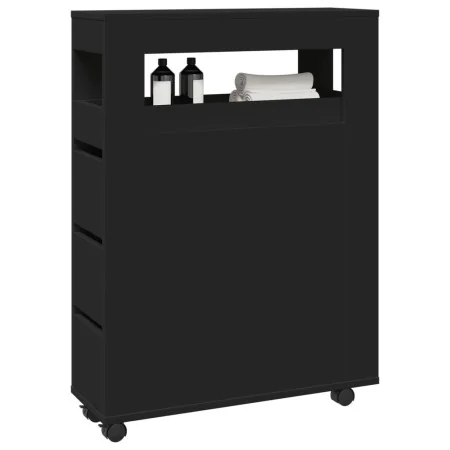 Armario de baño estrecho con ruedas madera de ingeniería negro by , Lockers and storage cabinets - Ref: Foro24-855269, Price:...