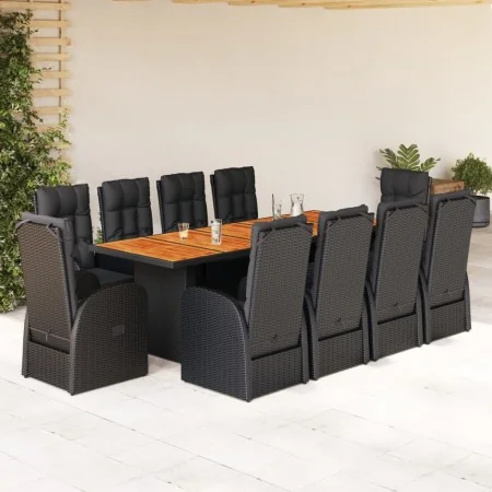 Set de comedor jardín 11 pzas con cojines ratán sintético negro by , Garden sets - Ref: Foro24-3277652, Price: 1,00 €, Discou...