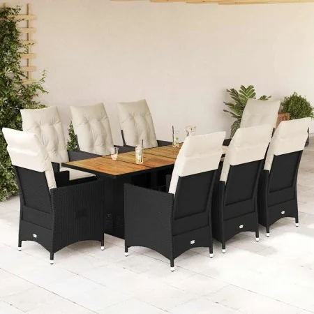 Set de comedor de jardín 9 pzas y cojines ratán sintético negro | Foro24.es | Tu tienda online para hogar, jardín y más Foro24.es