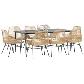 Juego comedor jardín 9 pzas cojines ratán sintético marrón by , Garden sets - Ref: Foro24-3334477, Price: 751,88 €, Discount: %