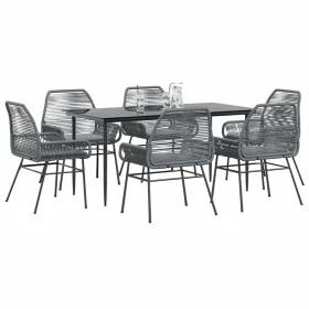 Juego comedor jardín 7 pzas cojines ratán sintético vidrio gris von , Gartensets - Ref: Foro24-3334482, Preis: 545,00 €, Raba...