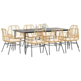 Juego comedor jardín 9 pzas cojines ratán sintético marrón by , Garden sets - Ref: Foro24-3334463, Price: 686,47 €, Discount: %