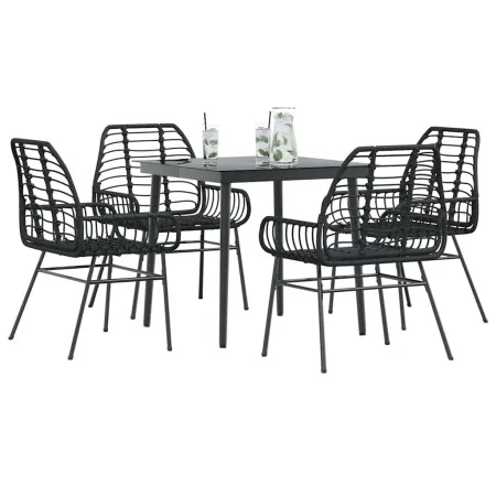 Juego de comedor jardín 5 piezas ratán sintético vidrio negro de , Conjuntos de jardín - Ref: Foro24-3334437, Precio: 329,40 ...