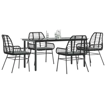 Juego de comedor jardín 5 piezas cojines ratán sintético negro de , Conjuntos de jardín - Ref: Foro24-3334551, Precio: 373,56...