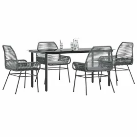 Juego comedor jardín 5 pzas cojines ratán sintético vidrio gris von , Gartensets - Ref: Foro24-3334579, Preis: 418,67 €, Raba...