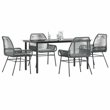 Juego comedor jardín 5 pzas cojines ratán sintético vidrio gris de , Conjuntos de jardín - Ref: Foro24-3334579, Precio: 418,6...