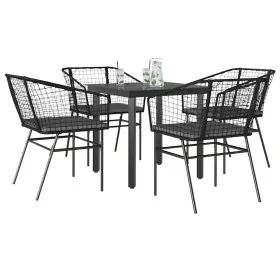 Juego de comedor jardín 5 piezas cojines ratán