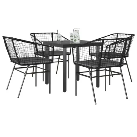 Juego de comedor jardín 5 piezas cojines ratán sintético negro by , Garden sets - Ref: Foro24-3334598, Price: 260,59 €, Disco...