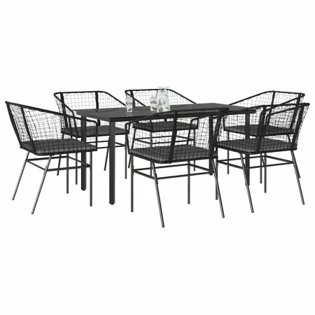 Set de comedor de jardín 7 piezas cojines ratán sintético negro | Foro24.es | Tu tienda online para hogar, jardín y más Foro24.es