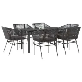 Set de comedor de jardín 7 piezas cojines ratán