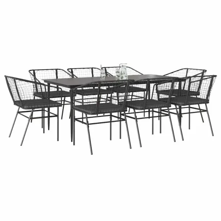 Set de comedor jardín 9 piezas cojines ratán polivinílico negro | Foro24.es | Tu tienda online para hogar, jardín y más Foro24.es