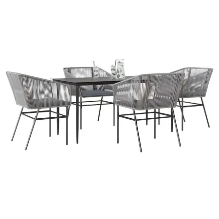 Juego comedor jardín 5 pzas cojines ratán sintético vidrio gris by , Garden sets - Ref: Foro24-3334530, Price: 447,05 €, Disc...