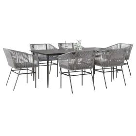 Juego comedor jardín 7 pzas cojines ratán sintético vidrio gris by , Garden sets - Ref: Foro24-3334532, Price: 638,47 €, Disc...