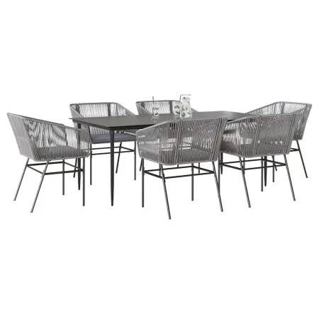 Juego comedor jardín 7 pzas cojines ratán sintético vidrio gris von , Gartensets - Ref: Foro24-3334532, Preis: 627,29 €, Raba...