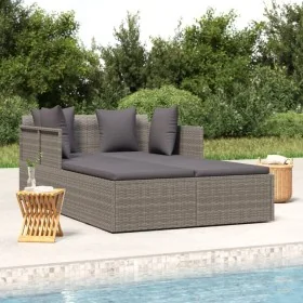 Tumbona con cojines ratán sintético gris 182x118x63 cm by , Outdoor beds - Ref: Foro24-362268, Price: 315,71 €, Discount: %