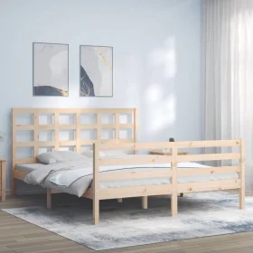Bed frame with solid wood headboard 160x200 cm by vidaXL, Beds and slatted bases - Ref: Foro24-3193996, Price: 134,27 €, Disc...
