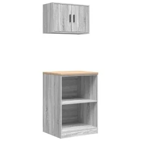 Armarios 2 uds para garaje madera ingeniería gris sonoma de , Armarios industriales - Ref: Foro24-3328283, Precio: 100,42 €, ...
