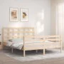 Bed frame with solid wood headboard 160x200 cm by vidaXL, Beds and slatted bases - Ref: Foro24-3193996, Price: 134,27 €, Disc...