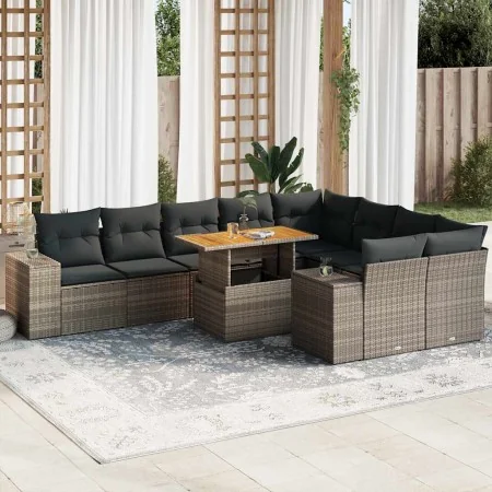 Set sofás jardín y cojines 10 pzas ratán sintético acacia gris | Foro24.es | Tu tienda online para hogar, jardín y más Foro24.es