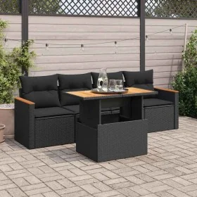 Set sofás jardín y cojines 5 pzas ratán sintético