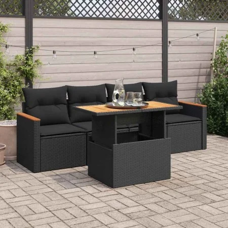 Set sofás jardín y cojines 5 pzas ratán sintético acacia negro | Foro24.es | Tu tienda online para hogar, jardín y más Foro24.es