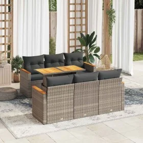 Set sofás jardín y cojines 7 pzas ratán sintético
